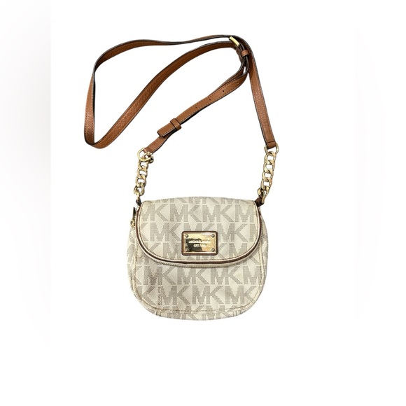 Michael Kors Monogram Tan Crossbody Bag EUC - Picture 1 of 10